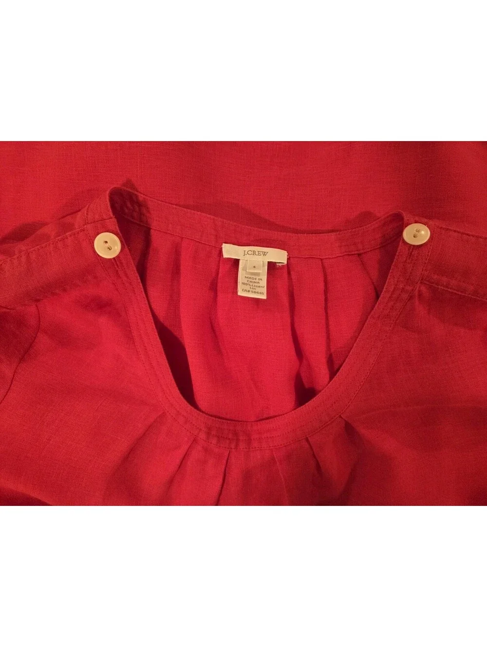 J.Crew J Crew Size 4 Red Tessa 3/4 Sleeve 100% Linen Button Shoulder Top Blouse